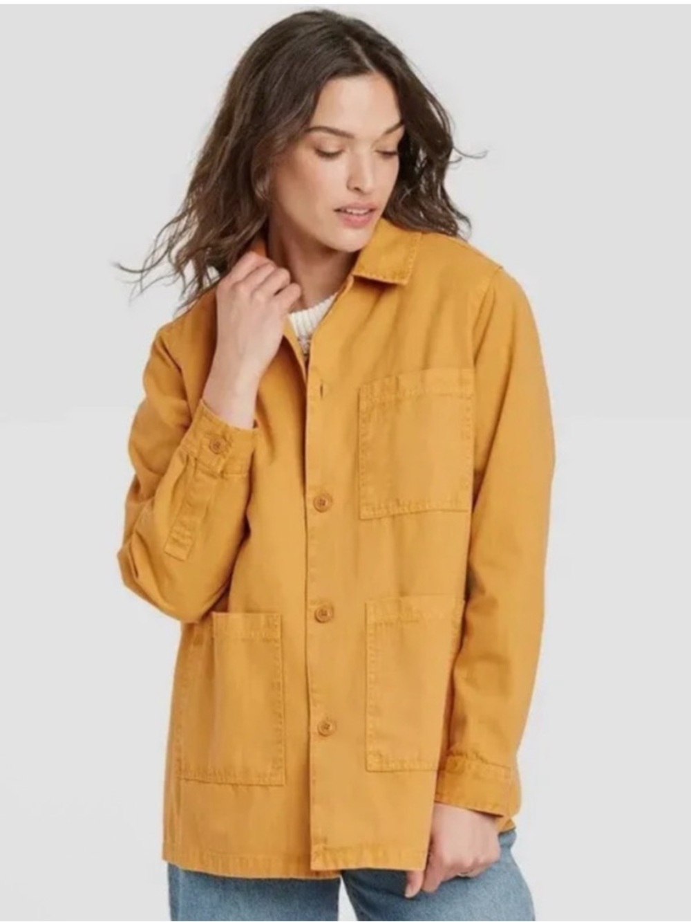 NWT WOMENS MUSTARD YELLOW DENIM STYLE BUTTON UP LONG SLEEVE COAT SIZE S SMALL